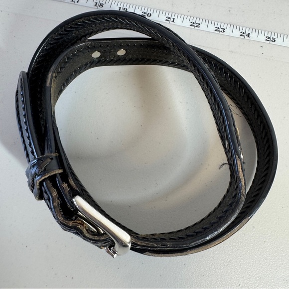 Vintage Western Rustic Tooled Leather Belt Black Silver Buckle Braided Sz 34 - Picture 7 of 16